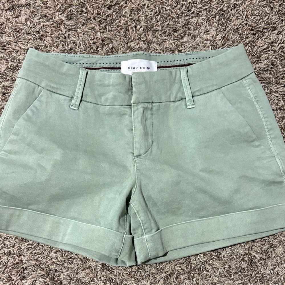 Dear John Light Sage Green Cotton Cuffed Shorts